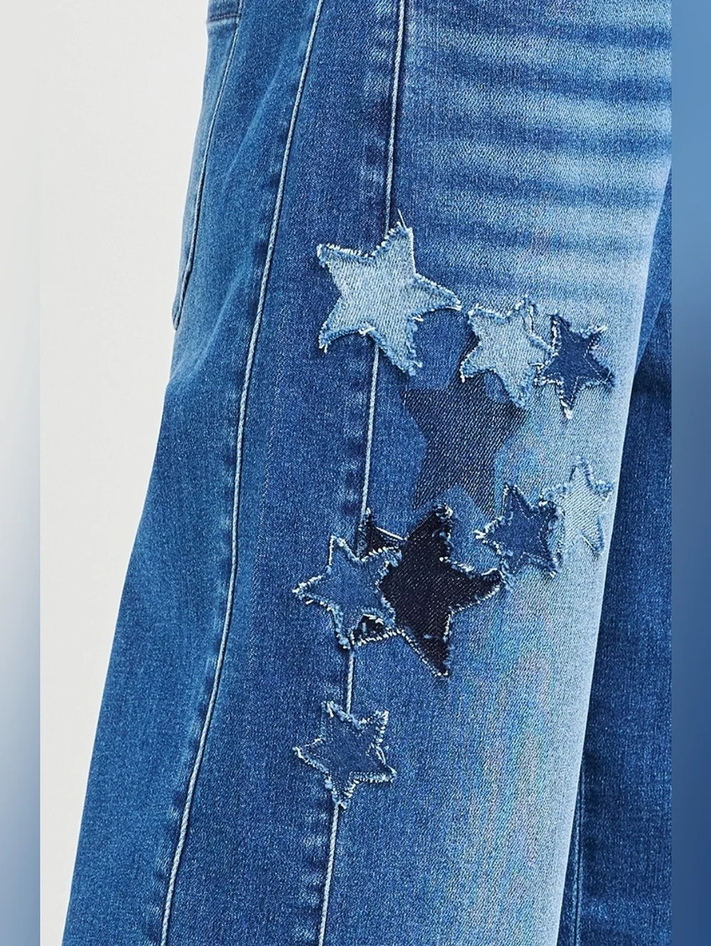 RISEN HR Dark Wash Slouchy Barrel Jeans Star Patch Elastic Waist Various NEW - Picture 5 of 7